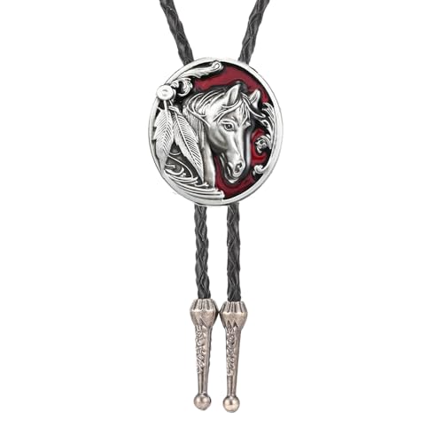 Image of Joxevyia Bolo Tie for Men Vintage Cow Skull Leather Rope Western Cowboy Necktie Vintage Bola Tie Gift for Him