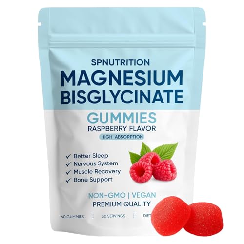 Spnutrition Magnesium Bisglycinate Gummies with 400mg Magnesium Bisglycinate Sea Salt & Real Raspberry for Relaxation Sleep Support & Relax Muscles 60 Count