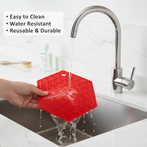 Image of Signamio Silicone Mat for Kitchen - Pack of 4 Hexagon Heat Mats - Coasters for Dining Table for Hot Pots - Trivet Mat Set for Kitchen & Dining - Heat Resistant Silicone Mats