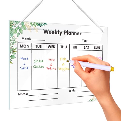 Planificateur Semainer Effaçable, Tableau Weekly Planner, Planning Semainer Mural, Planification Hebdomadaire Board pour Bureau école Cuisine, Acrylique, 30...