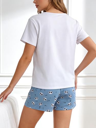 Image of VENTELAN Pajama Set For Women Cute PJS Summer Short Sleeve Shorts Sleepwear