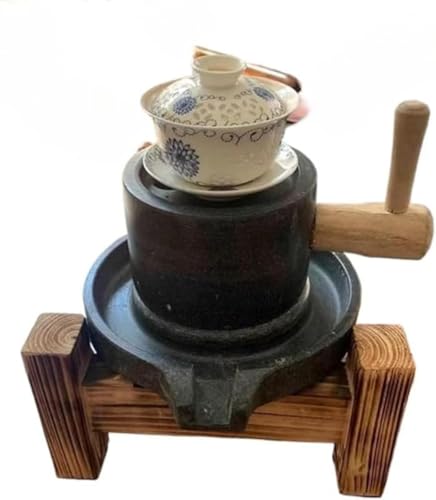AZIEBAY 小型石臼 手動クランク式 天然青石製 スパイス・ハーブ・お茶用ミル クラシックデザイン 工芸品作り 幼稚園・家庭向け 粉砕用|安心してお選びください