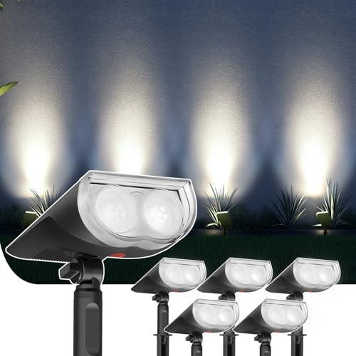 Linkind Solar Lights Outdoor StarRayS, Bright Solar Spot Lights Outdoor, IP67 Waterproof Spotlights for Garden Yard Landscape Walkway Patio Tree (Daylight, 6 Pack)