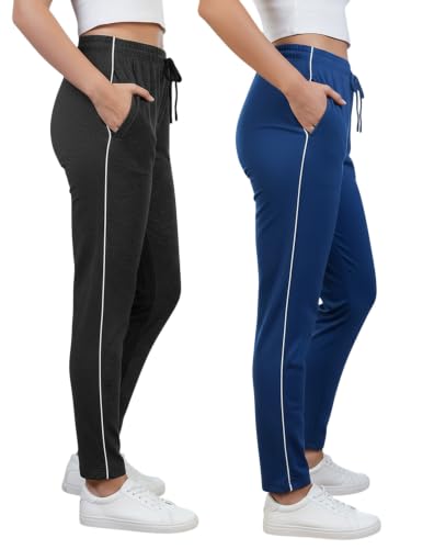 Image of Women Cotton Regular Fit Track Pants (Pack of 2)