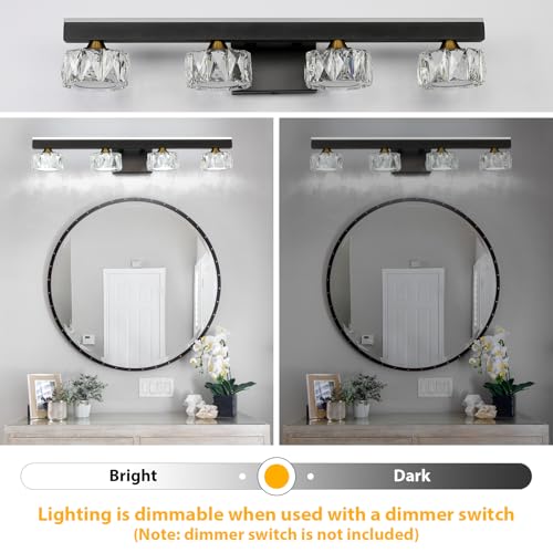 Image of Black Crystal Bathroom Vanity Light Fixtures Over Mirror for Bathroom Lighting (4 Lights)