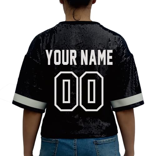 Customized Name and Number Sequin Jersey T-Shirts Tops Women's2