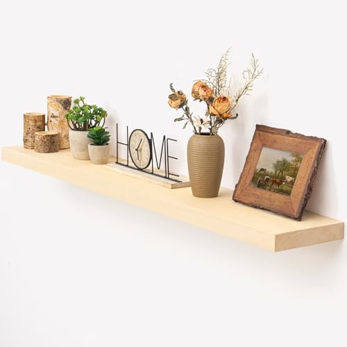 Image of Marsmiles 48 Inch Floating Shelf | Unfinished Natural Wood Floating Shelves for Wall | 48 inch W x 7.7 inch D x 1.6 inch H Natural Wooden Shelves for Living Room Bathroom Kitchen