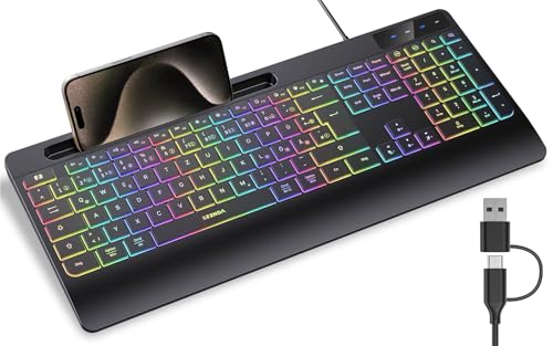 seenda KOE200 Kabelgebundene Tastatur beleuchtet, ergonomische...
