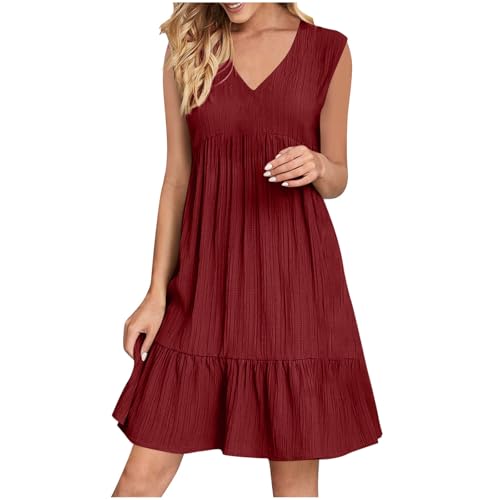 KOG Sommerkleider Damen Sommerkleid 2026 Blusenkleider Einfarbige Sommer Strandkleider Tunika Frau Boho Kleid Kleider Baumwolle Brautjungfernkleider...