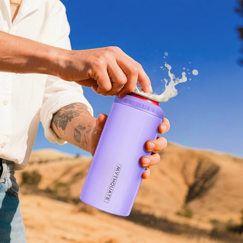 Image of 3 in 1 Slim Can Cooler for 12 OZ Skinny Can, Regular Can & Beer Bottle - Keep Cold for 6 Hours - Double Walled Insulated Stainless Steel Vacuum Beverage Can Insulator (Lavender Purple)