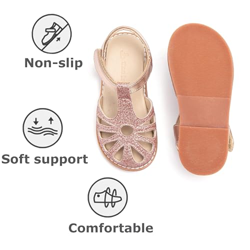 Image of THEE BRON Toddler Girls Closed-Toe Sandals Sweet Retro Cutout Summer Dress Shoes