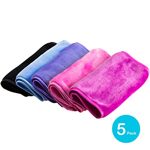 Nugilla Set of 5 Makeup Remover Cloth/Reusable Microfiber Cleansing Towel – Suitable for All Skin Types，Wipe Away Dirt, Oil and Cosmetics - Multiple Colours