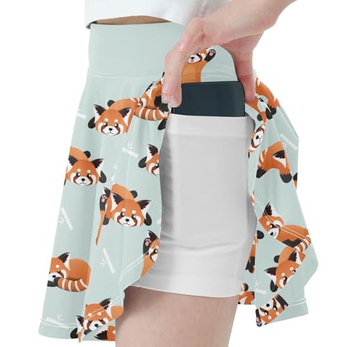 Girls Skorts High Waist Athletic Skirts with Shorts Cute Red Panda Stretchy Teens Performance Tennis2
