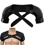 GeeRU Adjustable Double Shoulder Support Brace, Flexible Compression Wrap Protector for Sleeping Pain Relief & Injury Preventio for Men and Women Frozen Shoulder,AC Joint,Labrum Tear(S/M)