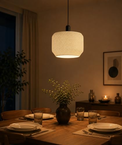Image of Layyo Modern Textured Pendant Ceiling Lamp for Dining Table, Kitchen Island, Living Room & Cafe | Decorative Hanging Light | Matte Finish | Warm Ambient Lighting (Beige)