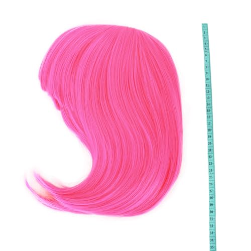 Image of MapofBeauty 12 Inch /30 cm Fashion Lady Short Straight Synthetic Flat Bangs Bob Wig (Neon Pink) | 12 inch wig, natural