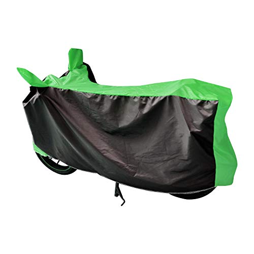 Image of Auto Hub Bike Cover Compatible with Hero Hf Deluxe with Mirror Pocket, Dustproof, Heat Resistant, Triple Stitched, Hf Deluxe Bike Cover- Black, Green