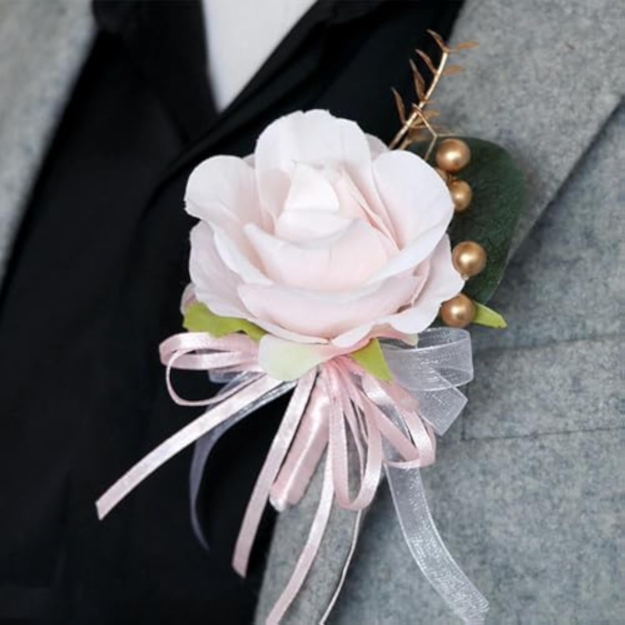 3pcs Romantic Light Pink Wedding Flower Boutonniere Brooch Pins