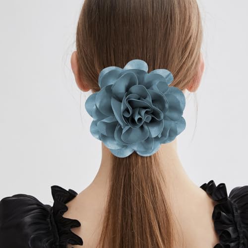 Image of 6.3 Inches Large Brooch Pins & Flower Hair Clips for Women | Charming Rose Hair Clip Large Flower Brooches for Women | Stylish Pins for Clothes | Designer Brooches for Woman Accessories (Dusty Blue)