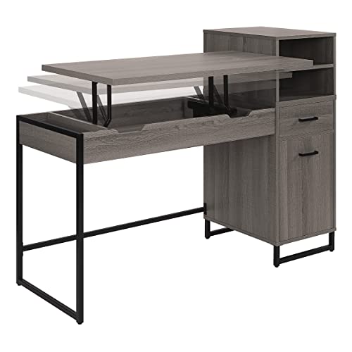 Image of OSP Home Furnishings Hagney Lane Worksmart Sit-to-Stand Desk with 3 Adjustable Positions and Extra Shelves, Farm Oak