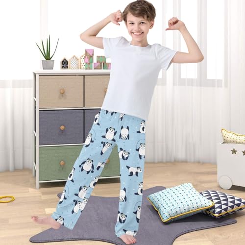 Boy's Pants Panda Sport Cute Bear Blue Jogger Pants Elastic Waist Long Bottoms Trousers with Pockets 6-14 Years4