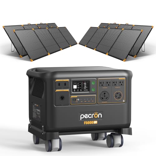 Image of PECRON F5000LFP Power Station with 4x500W Solar Panels, 5120Wh Solar Generator with 7200W AC Output, 120V /240V Dual Voltage, Expandable to 35.8kWh, LiFePO4 Battery for Emergency, Home Use