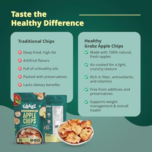 Image of GRABZ Apple Fruit Chips | Air-Dried, No Added Sugar, Crunchy Immunity Snack - 20g Each (Pack of 3)