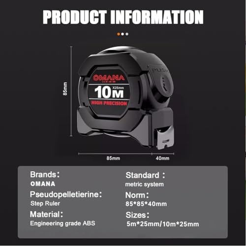 Cinta Métrica 10 m x 25 mm con Freno y Cuerpo de Acero miniatura 6