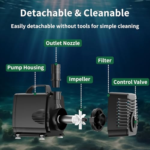 Image of 550GPH Submersible Pump 50W Ultra Quiet Fountain Water Pump, 2500L /H, with 8.2ft High Lift, 3 Nozzles for Aquarium, Fish Tank, Pond, Hydroponics, Statuary(Black)