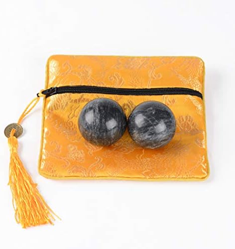2” Dark Grey Marble Baoding Health Stress Exercise Balls Chinese Exercise Stress Balls Craft Collection (bag-packed)-1.4” Bag Package