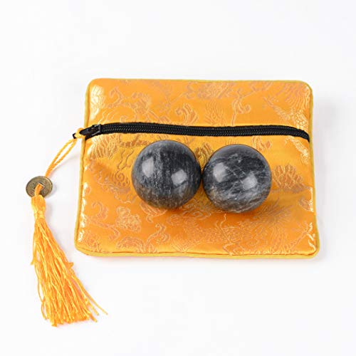 1.4'' Dark Grey Marble Baoding Balls Chinese Health Hand Exercise Balls Stress Relieve Craft Collection (bag-packed)