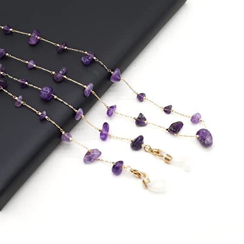 天然砂利石メガネチェーン 80 センチメートル天然石眼鏡チェーン女性メガネマスクアクセサリー,アメジスト,80cm