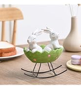 AOMOONOA Resin Easter Bunny Decor for Home, 2Pcs White Bunny Figurines in Green Egg Cradle, Cute ...