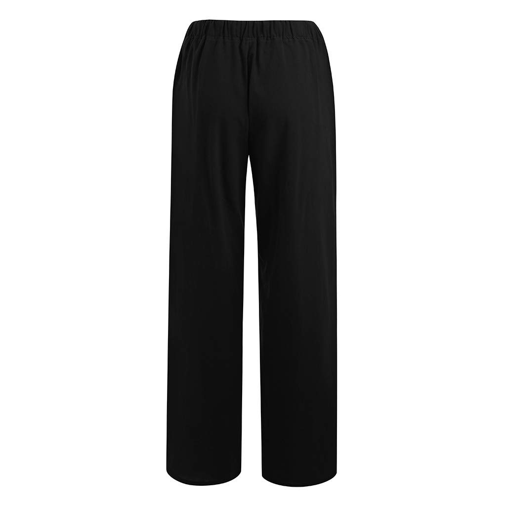Damen Sommerhose Leinen Leicht Freizeithose Frauen Straight Weite Beine Hose Leinenhose Lange Loose Beach Pants Mädchen Strandhose Fit Hosen Lässige Stoffhose Jogginghose Yogahose, Z1-schwarz