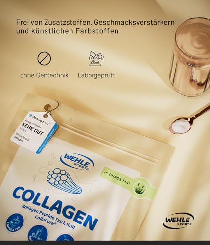 Collagen Pulver 1 kg – Kollagenhydrolysat Peptide Typ I, II & III – Geschmacksneutrales Eiweißpulver – Made in Germany – Wehle Sports (1000g (1er Pack)) - Verpackung kann variieren.