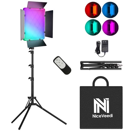 Niceveedi Lumiere Photo RGB 15 inch, Éclairage Studio Photo 40W avec Support, Panneau LED à Intensité Variable 2700K-6500K avec 20 Scènes, Modes RGB/CCT/HSI pour Youtube/Streaming/Direct/Jeux