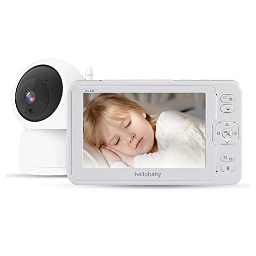 Babá Eletrônica H.elloBaby Monitor Tela 5 pol Câmera Sem Fio Tecnologia Wifi 2.4Ghz Visão Noturna Infravermelha Canções de Ninar Resolução 1080p Ângulo de visão 110 graus Suporte a Conversação de Voz / No Brasil
