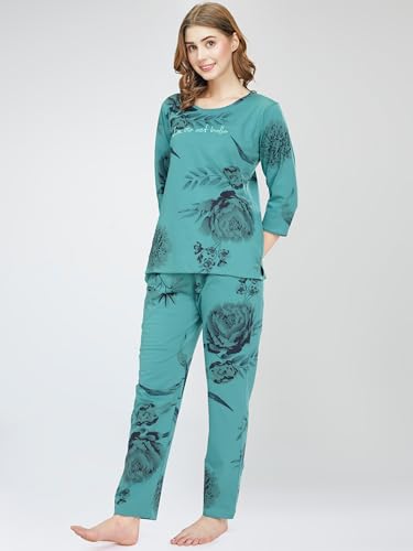 Image of ZEYO Night Suit for Women's Printed Cotton Night Dress of Top and Pajama Set (Available in Plus Size)