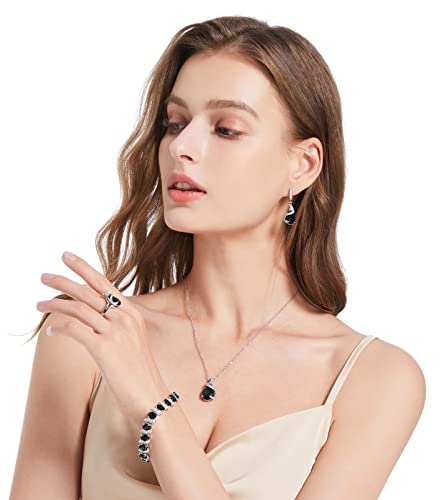 Gzwhd Jewelry Set Gift For Women Girl, Black Waterdrop Created Spinel, Party Prom Jewelry, Silver-Tone Earrings Necklace Bracelet Open Ring, Birthday Gifts For Best Friends Sister Mom #TOP1