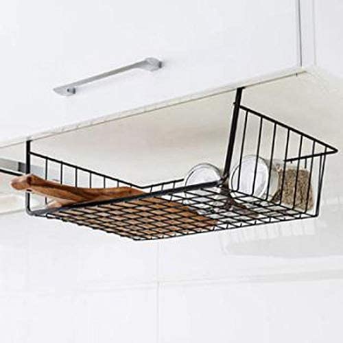 Image of UmI. Multipurpose 16 inch Under Shelf Rectangular Basket /Powder Coated Iron Under Cabinet Organiser /Undershelf Organiser Basket /Under Shelf Storage Rack For Kitchen, Bedroom, Office (Pack Of 3, Black)