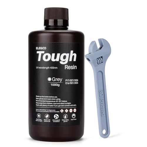 ELEGOO Tough 3D Printer Resin Grey 1000g, High Hardness, Low Shrinkage