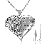 Heart Crystal Urn Necklace for Ashes A Piece Of My Heart Lives In Heaven Cremation Jewelry Angel Win