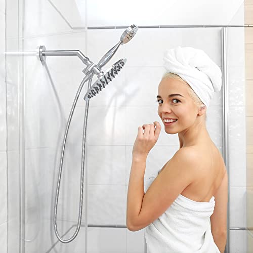 All Metal Multi Function Dual Shower Head Combo, Chrome | 3-Spray Hand Held Shower Head Set, 8 Inch Rainfall And 3-Way Diverter #TOP1