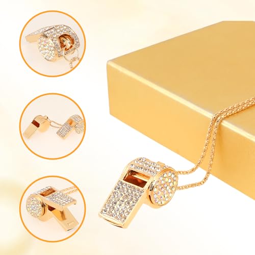 Rhinestone Whistle Necklace, 1 PCS Gold Whistle Necklace for Women Bedazzled Stuff Long Sweater Chain Bling Metal Crystal Necklaces Chain with Lanyard Fashion Shining Pendant for Women Jewelry Gifts3