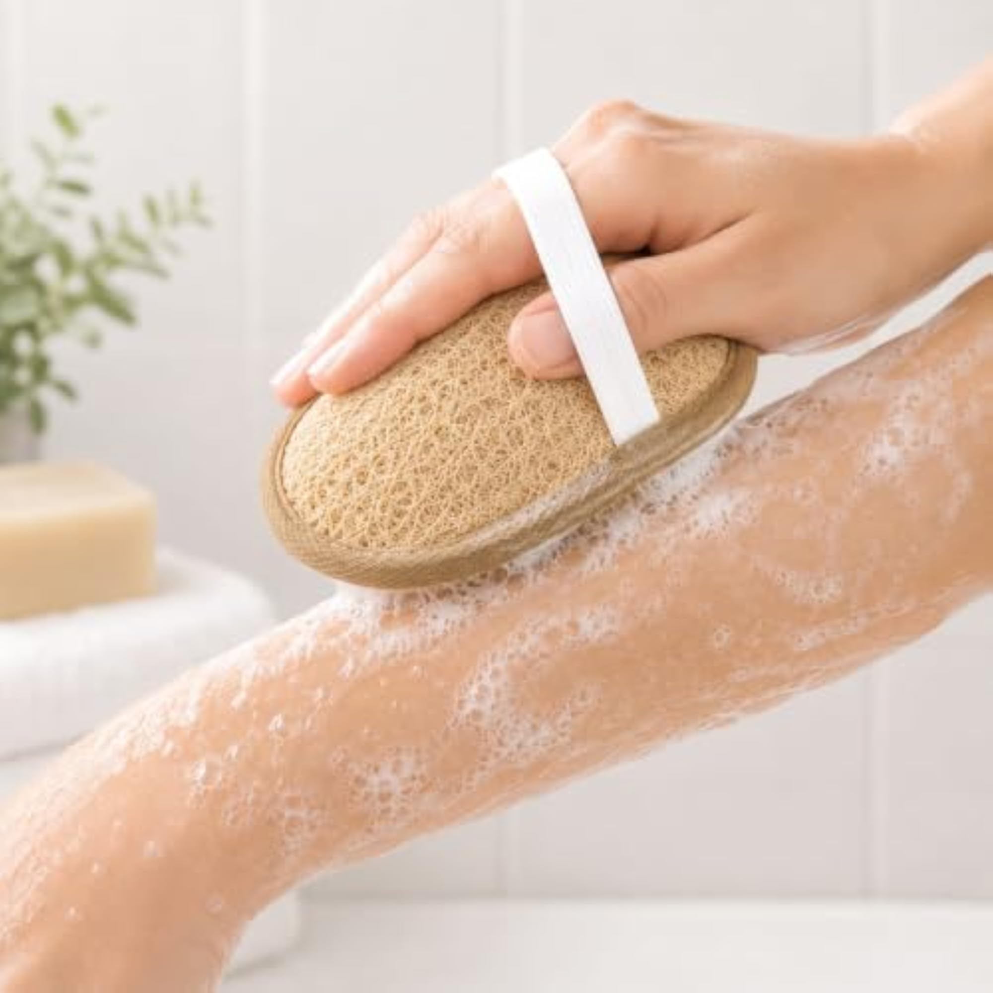 Oval Natural Loofah Bath Scrubber with Jute Backing