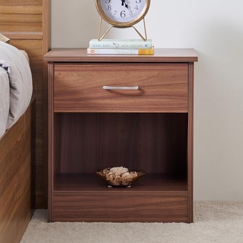 Image of Home Centre Helios Alton Arvis Bedside Table with Drawer| Engineered Wood Premium Bedside Table with Drawer | Walnut Colour| 1 Year Warranty