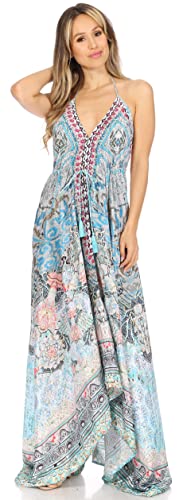 Image of Sakkas Lizi Womens Maxi High-Low Halter Handkerchief Long Dress Beach Party