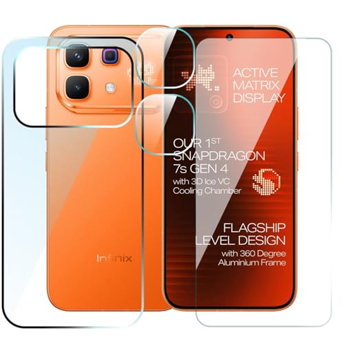 Image of (3 in 1 combo) Best Tempered Glass Protector compatible for Infinix note 60 Pro 5G with Back 3 layer membrane with Camera Lens Protector [Back guard+ tempered+ camera lens]