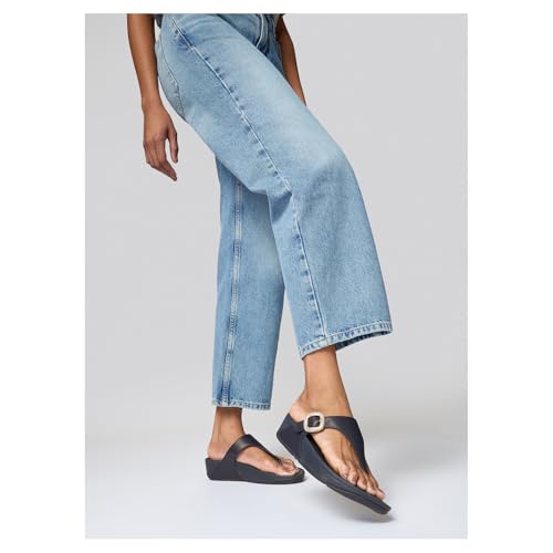 Image of FitFlop Womens LULU Crystal Buckle Toe-Post Sandals with Microwobbleboard Technology, Microfiber Toe Post, Slip Resistant Rubber Outsole, Cushioned Arch Support for All Day Comfort