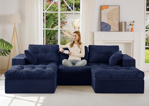 Image of MAXYOYO 104 inch U Shaped Modular Sectional Sofa with 2 Ottomans, Cloud Boneless Couch with Layered Cushion, Flexible Module Combination Sofa for Living Room, No Assembly Required, Navy